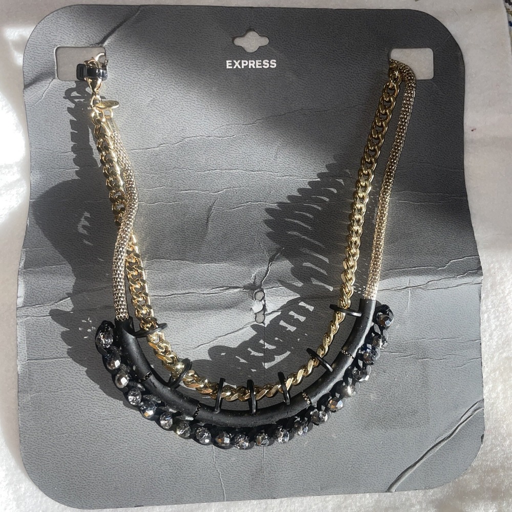 Vintage‎ Express Black Necklace Goth Choker Bib Punk Steampunk Statement